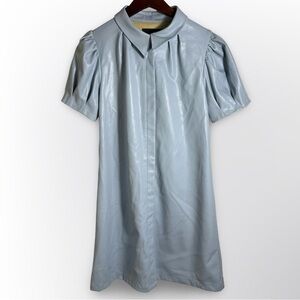Dolce Cabo Powder Blue Faux Leather Dress Women’s Small Puff Sleeve Shift